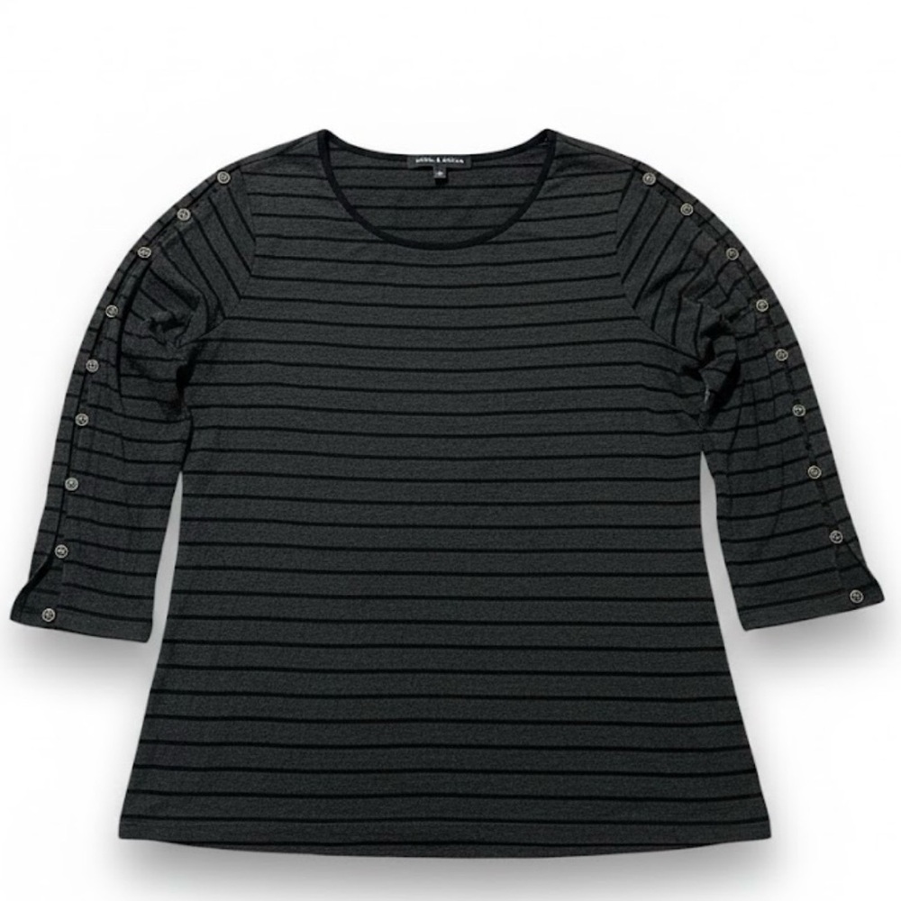 Cable & Gauge Women’s Top – Size XL – Black Striped Button-Sleeve Shirt - Picture 2 of 5